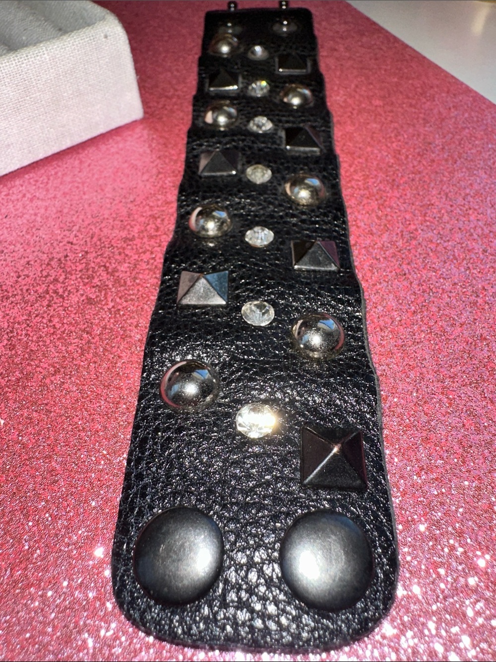 Black Studded Leather Cuff Bracelet - Unbranded